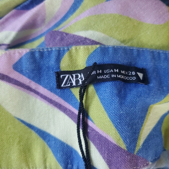 Zara Multicolor Linen Geometric Wide Leg Pants - Picture 3 of 10